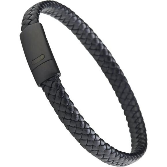 Luxar Mens Black Leather Bracelet Stainless Steel Clasp Minimalist Jewelry - Picture 1 of 7